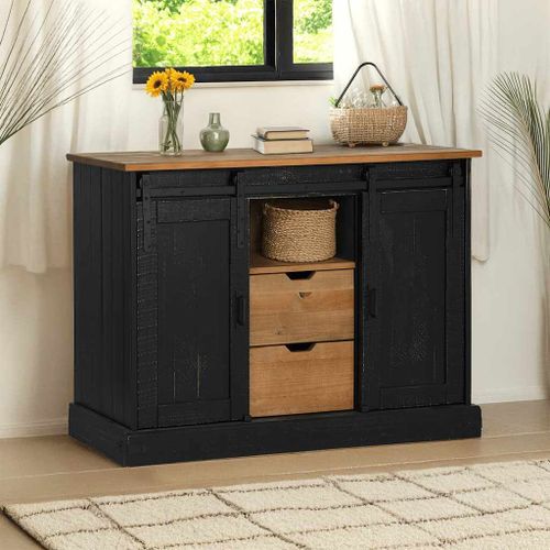 Vidaxl Buffet Halden 2 Portes Coulissantes Noir 112x40x80 Cm