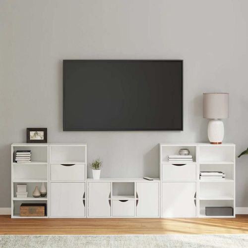 Vidaxl Meubles Tv 5 Pcs Avec Rangement Odda Blanc Bois De Pin Massif