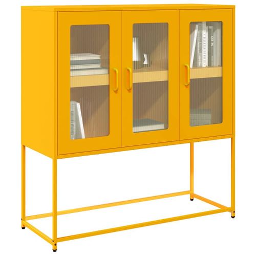 Vidaxl Buffet Jaune Moutarde 100,5x39x107 Cm Acier Laminé À Froid