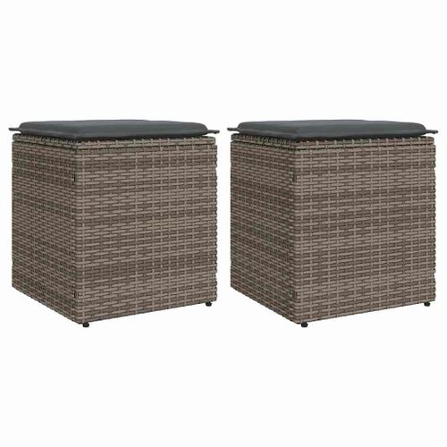 Vidaxl Tabourets Jardin Coussins Lot De 2 Gris 40x40x43 Cm Poly Rotin