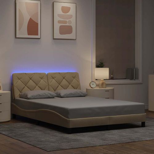 Vidaxl Cadre De Lit Avec Led Sans Matelas Crème 120x200 Cm Tissu