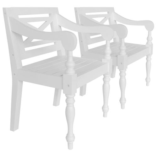 Vidaxl Chaises Batavia Lot De 2 Blanc Bois D'acajou Massif