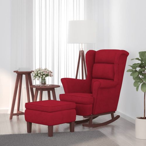 Vidaxl Chaise À Bascule Avec Pieds En Bois Et Tabouret Bordeaux