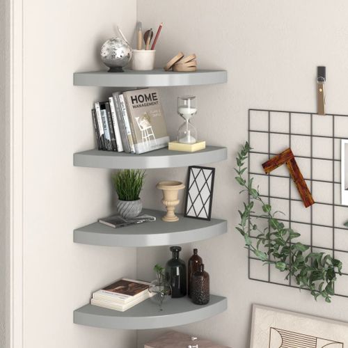 Vidaxl Étagères D'angle Flottantes 4 Pcs Gris 35x35x3,8 Cm Mdf