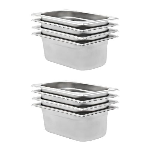Vidaxl Récipients Gastronorm 8 Pcs Gn 1/4 100 Mm Acier Inoxydable
