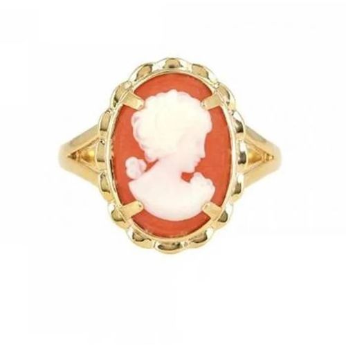 Bague Camée Rouge Cornaline En Plaqué Or 18 Carats 750/000