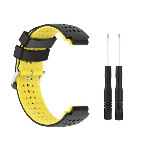 ( Noir + Jaune ) Bracelet Montre En Silicone Avec Boucle Acier, Pour Garmin Forerunner 220 230 235 620 630 735xt