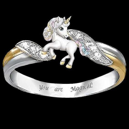 Mode Mignon Cheval Anneaux Pour Les Enfants Cadeaux De Bébé Arc-En-Ciel Dessin Animé Animal Bague Zircone Cubique Couleur Argent Bijoux De Fête Niuniu