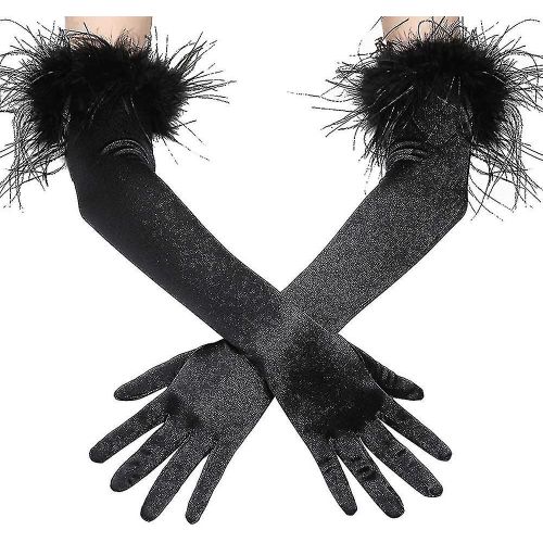Gants Long Opera Gants En Plumes De Satin 1920 Style Gants De Déguisement De Mariée