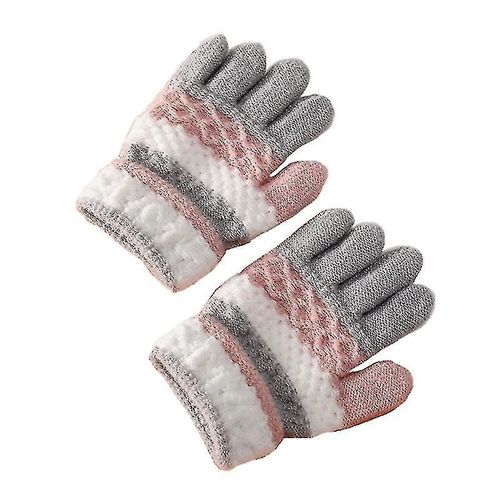 Gants D¿Hiver Pour Enfants Tricoté Rayure Enfants Résistant Au Froid Chaud Plein Doigt 1paire-Gris Niuniu