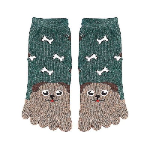 2 Paires De Chaussettes À Cinq Orteils En Coton Pour Enfants Garçons Et Filles Bébé Quatre Saisons Tube Dessin Animé Broderie Animal Chiot Lécher Os Chaussettes À Orteils En Coton