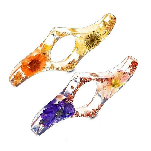 Fleur séchée livre Porte-page, Anneau de pouce transparent Porte-page Fleur fait à la main en résine de lecture Marque-page Accessoires pour rat de bibliothèque enseignant (2pcs)