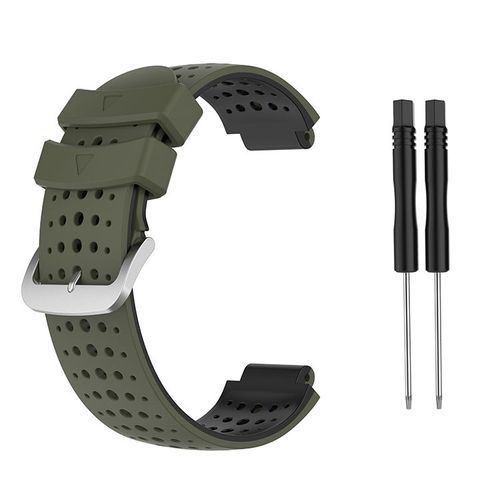 ( Vert Armée + Noir ) Bracelet Montre En Silicone Avec Boucle Acier, Avec Tournevis Pour Garmin Forerunner 220 230 235 620 630