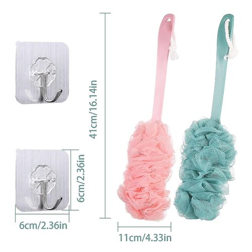 2 Pièces Brosse De Bain À Manche Long, Brosses De Corps De Douche Avec Filet De Bain Éponge Maille Douce, Brosse Arrière Laveur Douche 