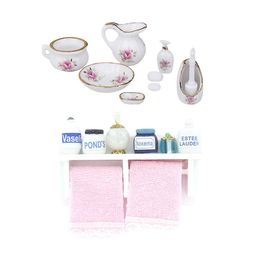 1/12 Maison De Poupée Salle De Bain Porcelaine Ensemble Maison De Poupée Miniature Salle De Bain Rack