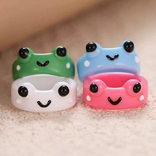 4pcs Bagues De Grenouille Pour Femmecise Argile Résine Acrylique Plastique Argent Chunky Vintage Réglable Matching Set Y2k Bagues Empilables Teen Girls Cool Friendship
