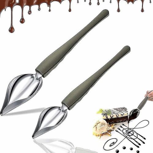 2 Pièces Cuillères À Dessin Cuillères À Dessert Décoratives Gâteau En Acier Cuillère À Chocolat Cuillères À Crayons Avec Bec Verseur Effilé