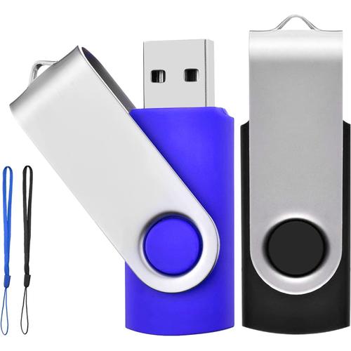 Clé Usb 64Go Lot De 2 Cles Usb 2.0 Mémoire Flash Drive Clef Usb Pivotantes Avec Cordes Bon Cadeau Pour Enfant Parents Et Amis (64G, Noir/Bleu)[L195]