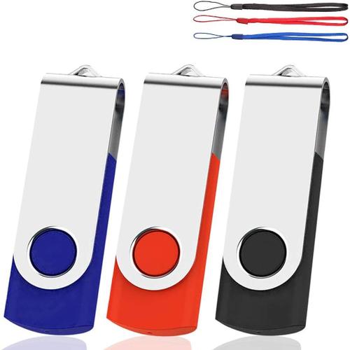 Lot De 3 Clés Usb 2.0 De 64 Go - Design Pivotant - Rangement Pliable - Noir/Bleu/Rouge - Avec Cordon De Serrage[L2168]