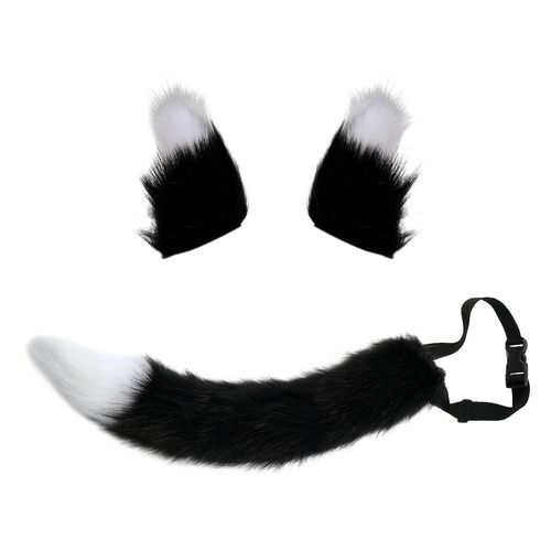 Fox Ears Tail Cosplay Props Hair Clips Attractive For Halloween Black White
