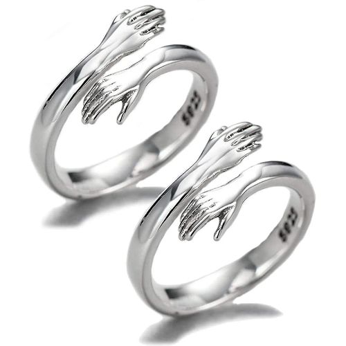 2pcs Bague De Câlin De Couple, Bague De Câlin En Argent Pour Couple Femmes Filles Bijoux