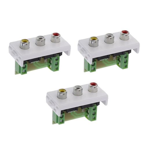 3Pack Solderless Type RCA Wall Socket Module 3 Ports Female Wallplate Frame