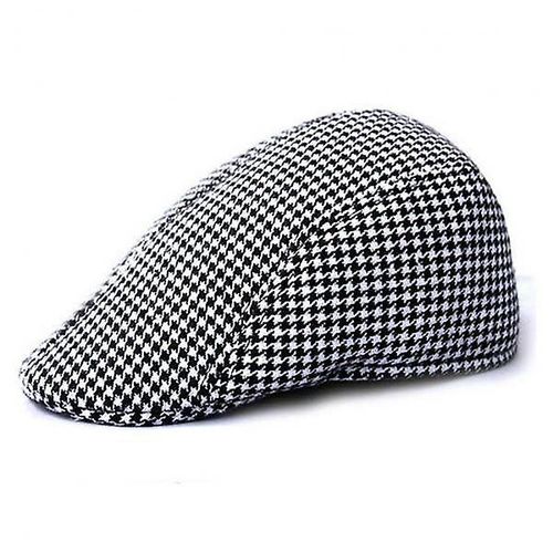 5xkids Beret Cap Boy Girl Houndstooth Newsboy Hat Flap Cabbie Hat Black+White