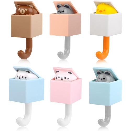 6 Pièces Cat Adhesive Coat Hook, Accroche Clef Mural, Accroche Serviette Salle De Bain Animaux Patères Autocollantes Créatives Pour Accrocher Clés Manteaux Et Chapeaux