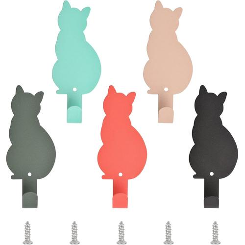 Lot De 5 Crochets Adhésifs En Forme De Chat Pour Peignoirs De Bain, Torchons De Cuisine, Chambre À Coucher, Salle De Bain (5 Couleurs)