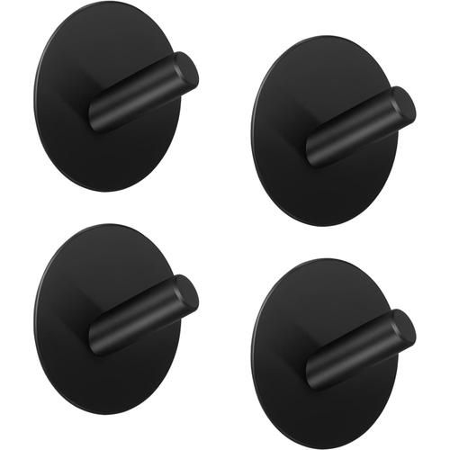 Lot De 4 Crochets Mural Rond Noir Crochet À Serviette Adhésif Sans Percer, Sus304 Acier Inoxydable Autoadhésif Salle De Bain Et Cuisine Porte-Serviettes