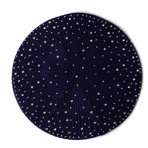 Béret Décontracté Pour Femme,Casquette Tricotée Avec Des Strass,De Couleur Unie,Style Peintre,Collection Hiver Et Automne Printemps