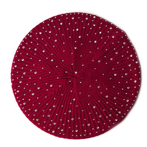 Béret Décontracté Pour Femme,Casquette Tricotée Avec Des Strass,De Couleur Unie,Style Peintre,Collection Hiver Et Automne Printemps