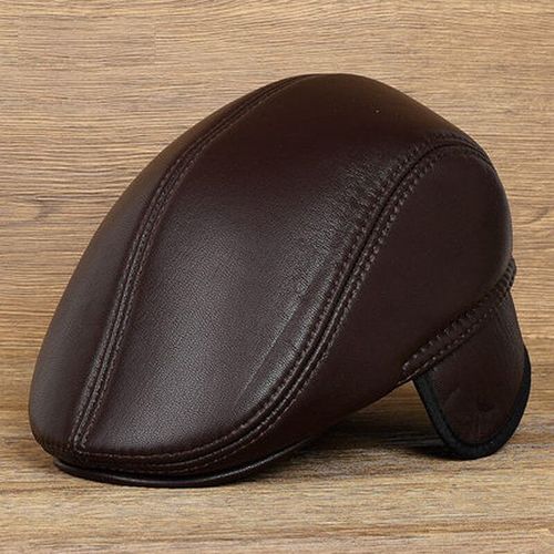 Chapeau À Visière En Cuir Véritable Pour Homme,Béret De Protection Des Oreilles,Souple,Chaud,Noir,Marron,Bonnet Avant,Cadeau De Grand-Père,Hiver