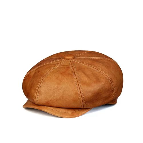 Chapeau Octogonal En Cuir De Vachette Rétro Britannique Pour Hommes,Béret D'automne,Casquette De Peintre Newsboy,Zone De Café,Hiver