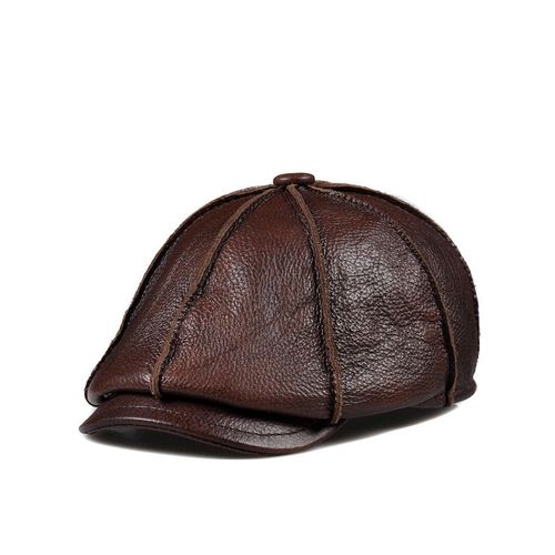 Béret Octogonal En Cuir De Vache Pour Homme,Chapeau Chaud,Élégant,À La Mode,Pour L'hiver