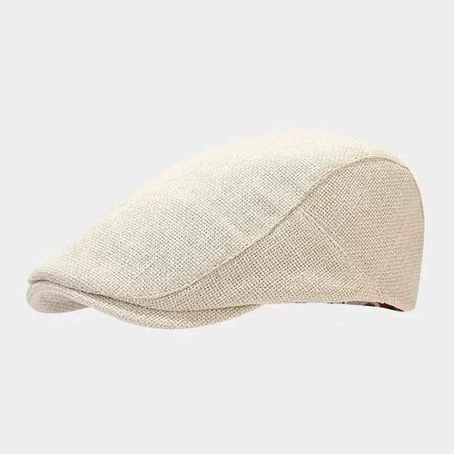 Béret En Lin Pour Homme,Casquette Ajustable,Respirant,Vintage,Solide,Noir,Bec De Canard,1 Pièce