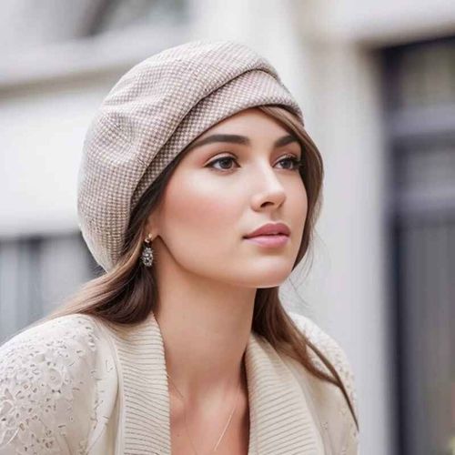 Béret Simple En Coton Pour Femme,Chapeaux Féminins Élégants,Casquette D'automne Décontractée,Plaid Vintage,Octogonal,Dame,Hiver,2024