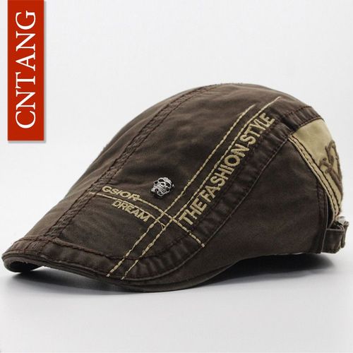 Casquette À Visière En Coton Pour Hommes,Chapeau Rétro,Casquettes Plates,Bouton Réglable,Lettre Brodée,Béret Tête De Mort,Décontracté,Tailles Cnsizes G,Marque De Mode