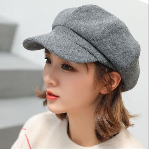 Béret En Laine Sauvage Pour Femme,Casquette Octogonale,Chapeaux D'artiste Peintre,Casquettes Gavroche,Noir,Gris,Mode Automne Et Hiver