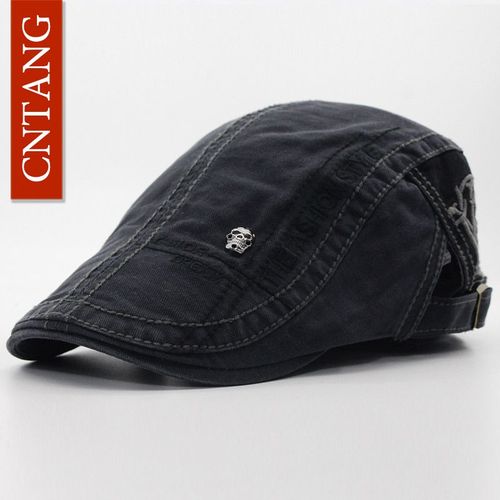 Casquette À Visière En Coton Pour Hommes,Chapeau Rétro,Casquettes Plates,Bouton Réglable,Lettre Brodée,Béret Tête De Mort,Décontracté,Tailles Cnsizes G,Marque De Mode