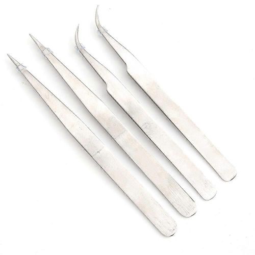 4pcs Pince À Épiler En Acier Inoxydable Droite Et Pince À Épiler Antistatique Incurvée Accessoires De Machine À Coudre 