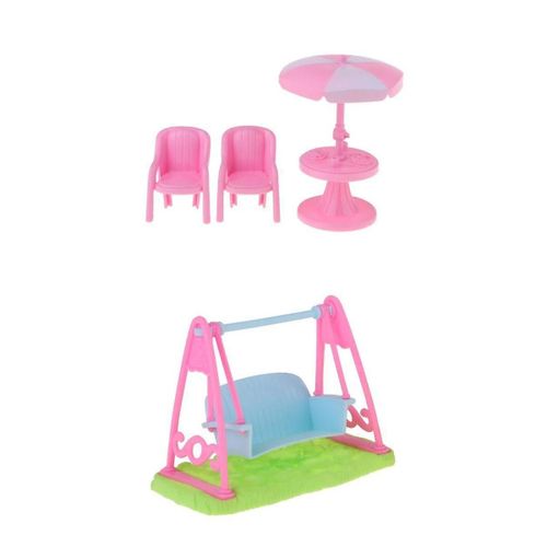4 Pièces 1/12 Maison De Poupée Miniature Meubles Jardin Table À Thé Table Chaise Swing Set