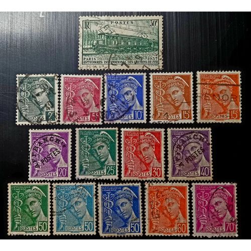 Timbres France 1937 The 13th International Railroad Congress – Paris & 1938 -1942 Mercure  Modèle: Mourriez