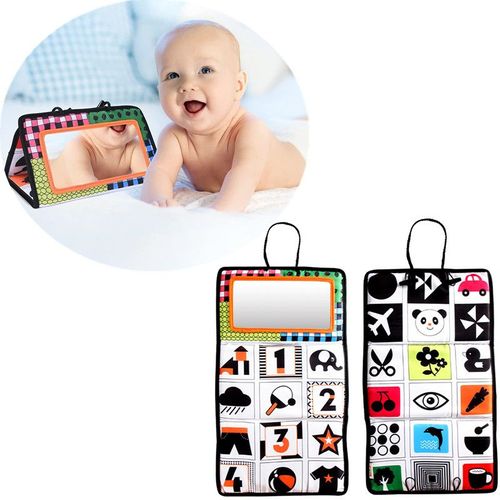 Miroir Bebe Eveil, Miroir Pour Bébé Montessori Avec Livre Pétrissant, Jouet Bébé Miroir Pliable Montessori Noir Et Blanc Jouets Sensoriels, Jouet Éducatif Pour Bébé