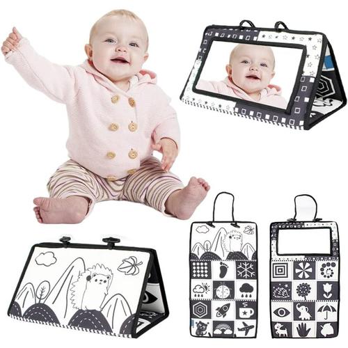 Miroir Bébé, Pliable Livre Tissu Avec Motif Contrasté - Jouets D'éveil & Cadeau Pour Naissance Fille Garçon