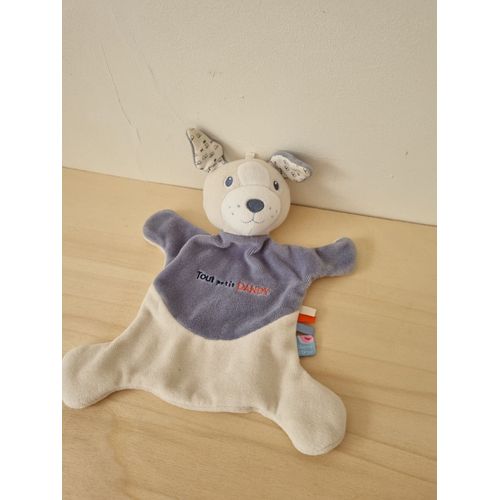 Doudou Chien Blanc Bleu Sucre D'orge