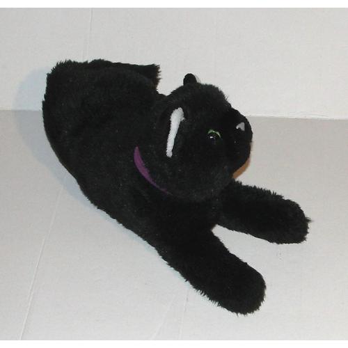 tachi Peluche chat noir, grand doudou en forme de chat couché, pelu