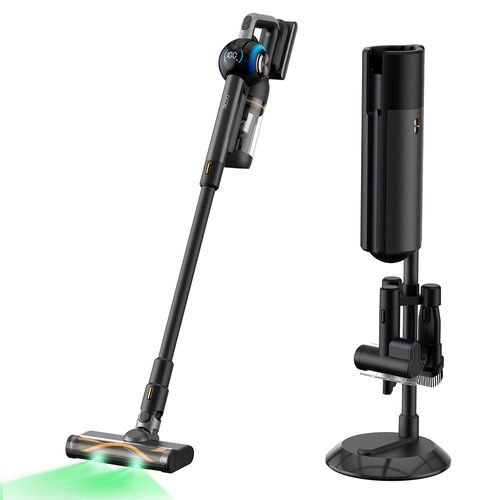 JIGOO V700 Aspirateur sans fil avec station d'aspiration de 2,5 L, vidage automatique de la poussière, puissance d'aspiration de 33 KPa, brosse anti-enchevêtrement, double éclairage LED