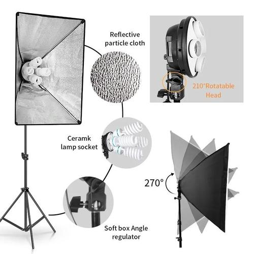 Kit d'Éclairage Softbox 50x70 cm - Quatre Lampes, Modèle SH-RGX-02-61, Couleur Noir<p>Ce kit d'éclairage softbox est parfait pour les professionnels de la photographie et des vidéos. </p><ul> <li>Dimensions : 50x70 cm</li> <li>Équipé de quatre