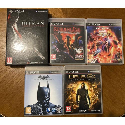 Lot De 5 Jeux Ps3 : Hitman Absolution, Batman Arkham Origins, Resident Evil Opération Raccoon City, Ultimate Marvel Vs Capcom 3 Et Deus Ex Human Revolution